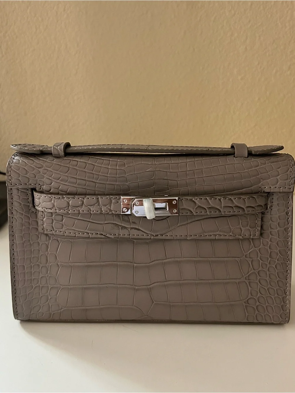 22cm Etaupe Croc-Embossed Leather Pochette